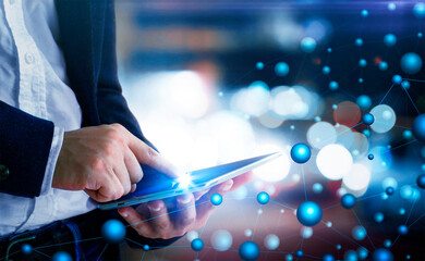 businessman working with tablet show social network connection as concept