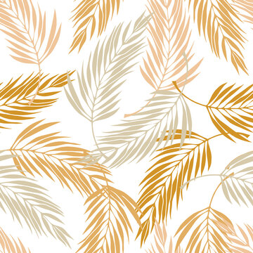 Abstract vector tropical palms, leaves seamless pattern