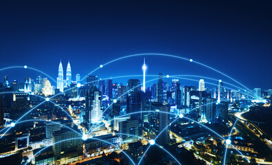 City skyline and network connection concept