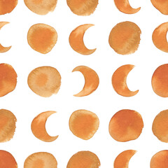 Watercolor abstract moon, sun, boho ethnic seamless pattern © Kamila