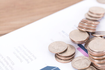 Dollar coins on the chart