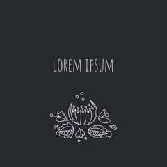 Card template with cute hand drawn ornamental flowers. Vector outline sketch.