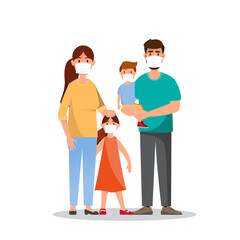 family with N95 masks. Dirty environment from dust.