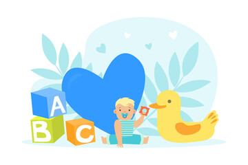 Tiny Toddler Baby and Big Baby Care Accessories, Baby Products Cartoon Vector Illustration