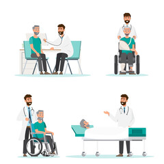 Set of doctor cartoon characters. Medical staff team concept