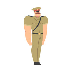 Obraz premium Military Man in Khaki Uniform, Army Soldier Character Cartoon Style Vector Illustration