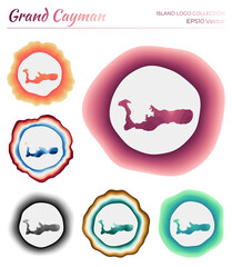 Obraz premium Grand Cayman logo collection. Colorful logo of the island. Unique layered dynamic frames around Grand Cayman border shape. Vector illustration.