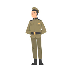 Army Soldier, Infantry Military Man Character in Khaki Uniform Cartoon Style Vector Illustration