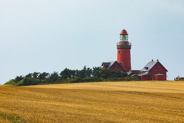 Fototapeta na wymiar Lighthouse of Bovbjerg, Denmark, in the rain