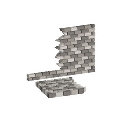 Ruined brick wall.Vector isometric and 3D view.	