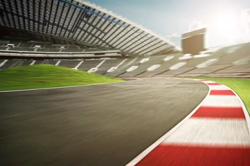 Foto auf Acrylglas morning scene asphalt international race track, digital imaging recomposition background. © Image Craft