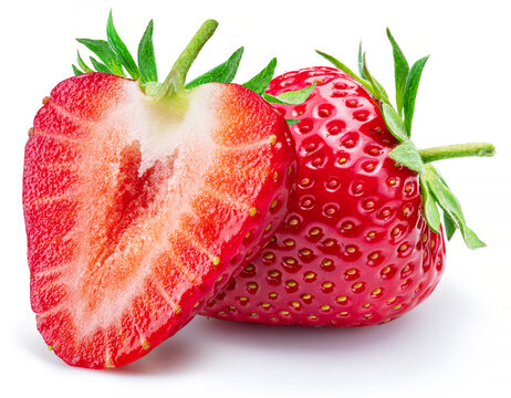 Strawberry with strawberries slice isolated on a white background.