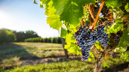 Fototapeta premium Raisin en grappe dans les vignes au soleil.