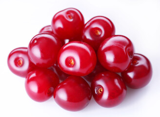 Cherries on white background. Group of raw sweet cherry fruits.
