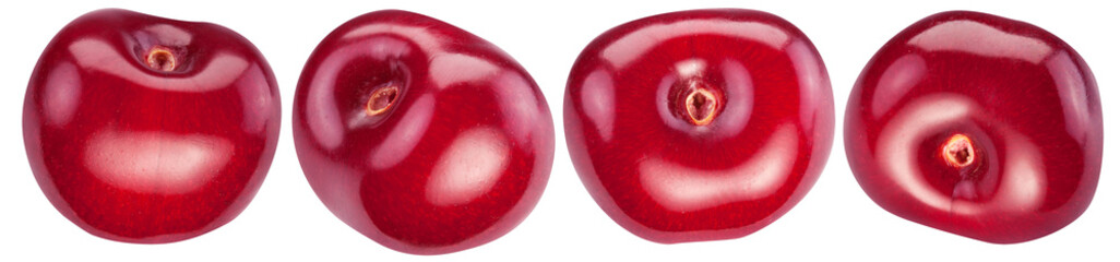 Set of three ripe cherries on white background. File contains clipping paths.