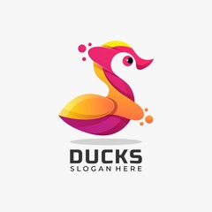 Vector Logo Illustration Duck Gradient Colorful Style.