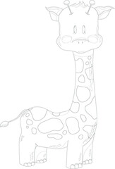 Cute cartoon giraffe. Vector illustration for children in black and white for games, background, pattern, decor. Print for fabrics and other surfaces. Coloring paper, page, story book