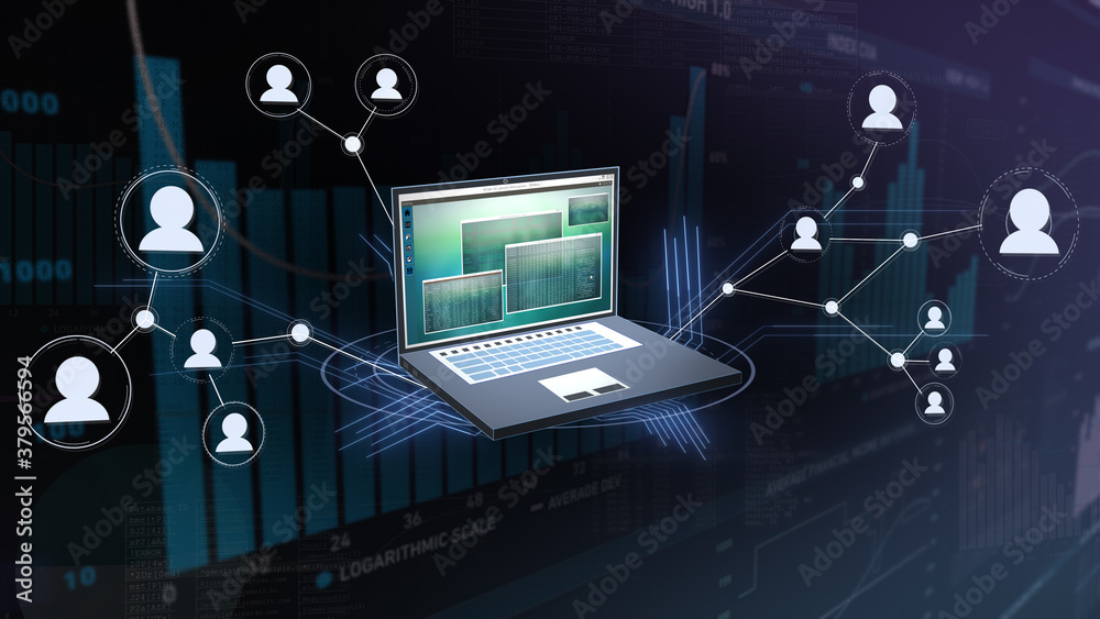 Canvas Prints laptop spreads internet network on a digital background