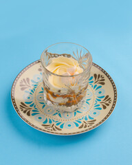 Layered light healthy cream dessert with chia seeds. Delicious dessert with fruit and yogurt.