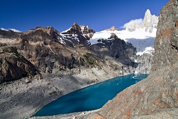View of Lago Sucia and Rio Blanco Glacier. Los Glaciares National Park. Patagonia. Argentina. South America.