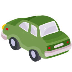 passenger car green color, cartoon illustration, isolated object on white background, vector illustration,