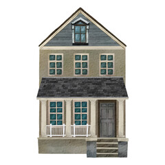 Fototapeta na wymiar Watercolor portrait of a cozy house or cottage