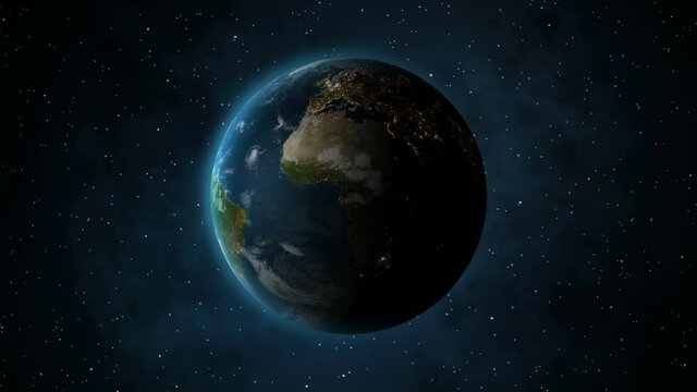 Realistic Earth Rotating with correct rotation in seamless loop. Texture map courtesy of NASA.