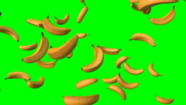 Abstract animation - Bananas green background. Bananas rotating. 3d seamless loopable animation