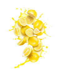 flying lemons in a splash of juice