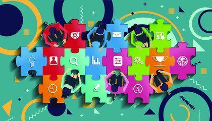 Business  illustration social media, brainstorming,Collection of succesfull team illustrations, 