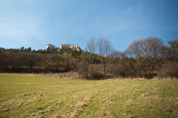 Fototapeta premium Seasonal landscape and country side view - Lietava castle in Slovakia