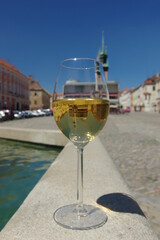 Glass of wine in Znojmo city, Czech Republic