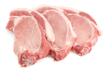 sliced raw pork meat isolated on white background. with clipping path. full depth of field.