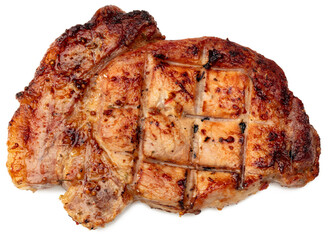 grilled pork meat isolated on white background. with clipping path. full depth of field.