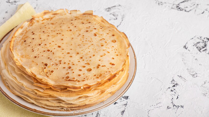Thin pancakes wth copy space. Bliny. Maslenitsa
