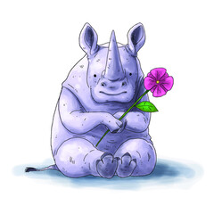 Hand drawn color image of rhino, vector illustration - 379574758