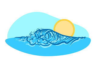 Big wave with sunset, vector illustration