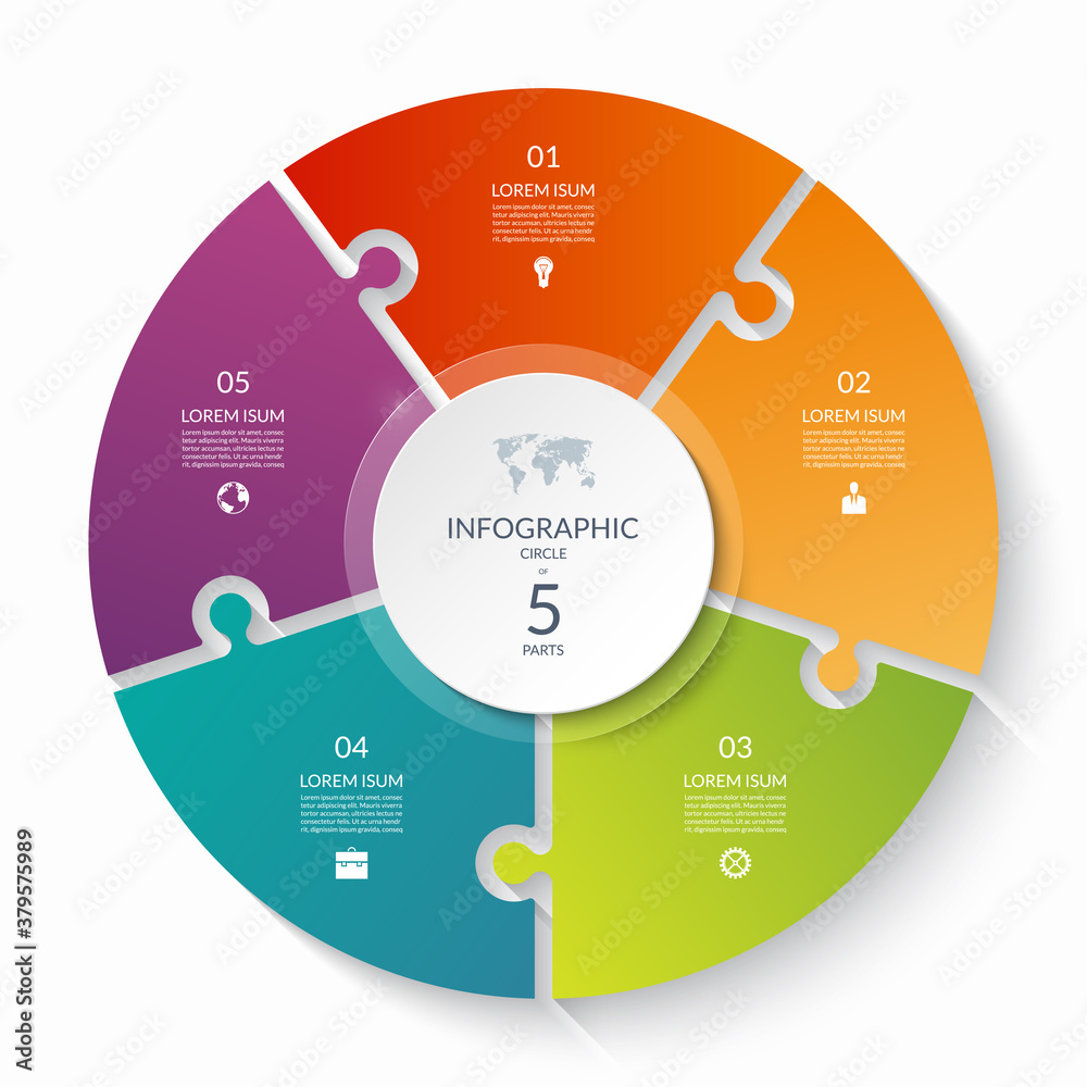 Canvas Prints puzzle infographic circle with 5 steps, options, pieces. five-part cycle chart. can be used for diag
