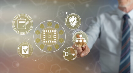 Man touching a smart contract concept