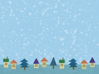 雪が降っている冬の街