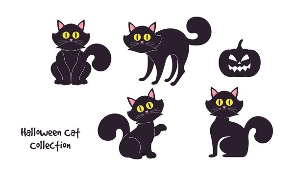 Hand drawn design halloween cat collection illustration