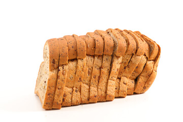 sliced loaf of whole wheat toast bread isolated on white background
