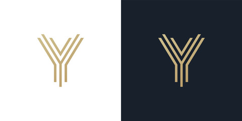 Fototapeta premium Letter Y Logo Gold Geometric Font design vector template Linear style. letter Y line Monogram Logotype concept icon.
