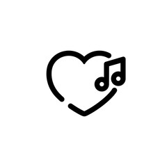 Heart with musical note icon in black. Love music. Vector on isolated white background. EPS 10