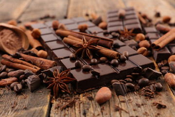 black chocolate bar with spices