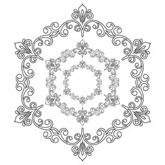 Elegant vintage ornament in classic style. Abstract traditional round black and white pattern with oriental elements. Classic vintage pattern