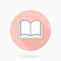 Fine book white icon in the circle. Flat design and long shadow
