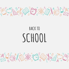 Design of Back to School card. Background with funny doodles. Vector