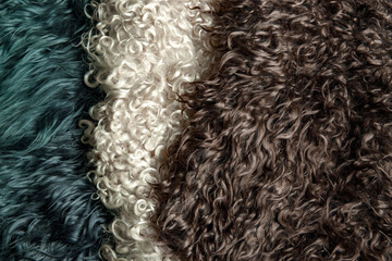 Assortment of raw sheep wool. flat lay