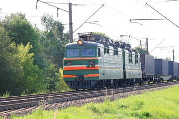 Naklejka premium container cargo transportation by rail